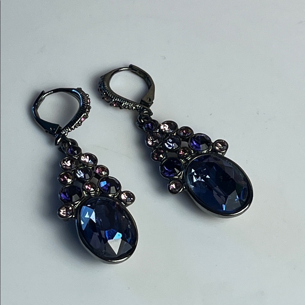 GIVENCHY TEARDROP Leverback Dangle EARRINGSElegant Blue and Purple Drop Earrings - Picture 7 of 8